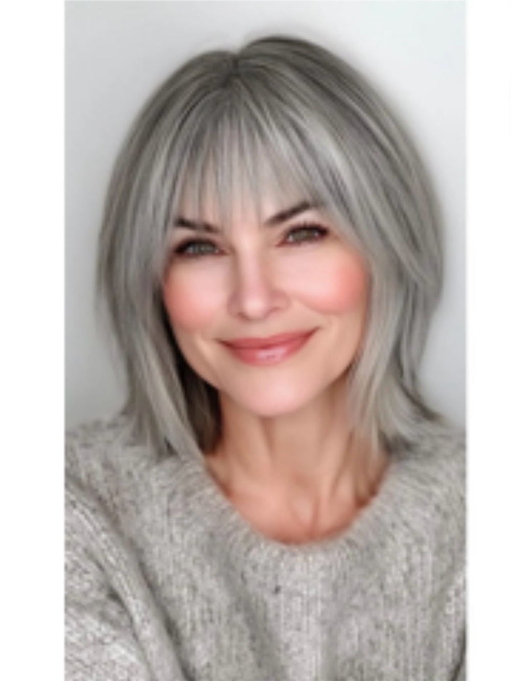 SEIKEA Human Hair Topper with Bangs in Light Gray